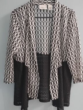 NWOT Alfred Dunner Black and White Open-Front Draped Cardigan Size Medium
